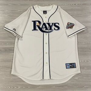 Majestic 2008 Tampa Bay Rays World Series Patch White Jersey Men’s Size XL